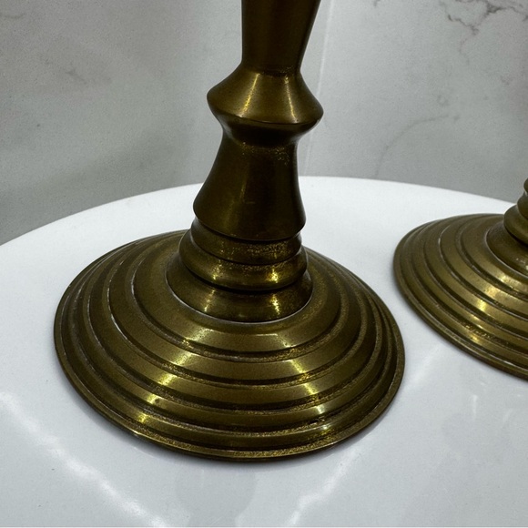 Vintage solid brass turned MCM 7” candlestick holders (set of 2) - Picture 5 of 11